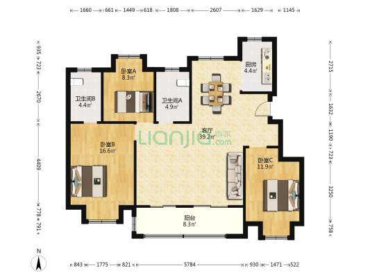 中梁·天樾 3室1厅2卫 135平方