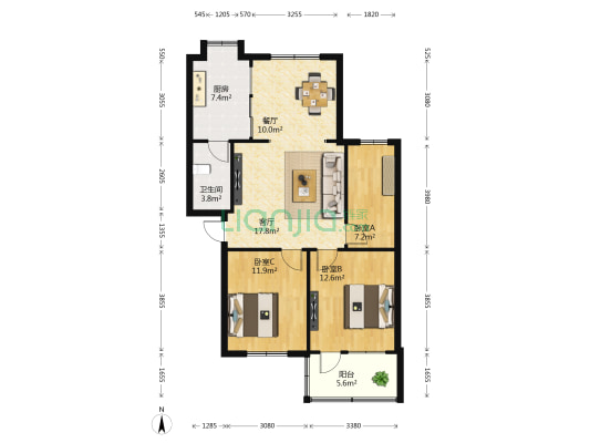 金牛小区 3室2厅1卫 106平方