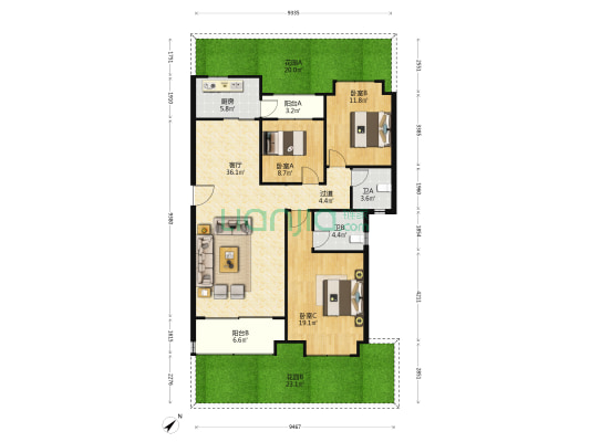 雅居乐锦城 3室1厅2卫 120平方