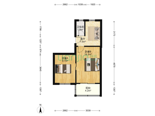 省建筑设计院宿舍 2室1厅1卫 51平方