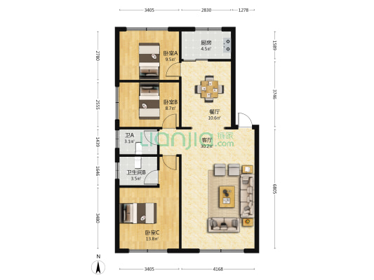 建材天林大院 3室2厅2卫 102平方