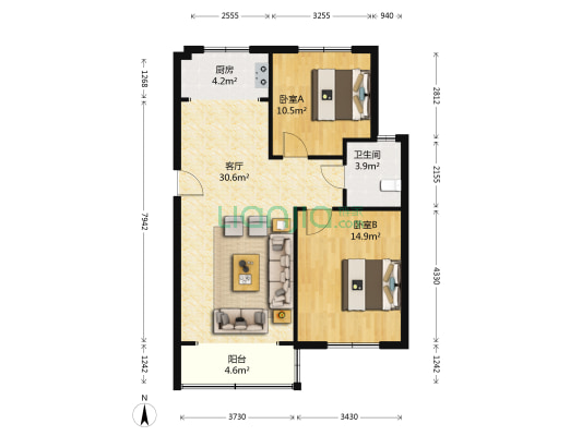 金福北苑 2室1厅1卫 88平方