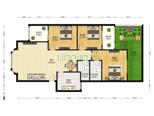 百草苑 3室1厅2卫 136平方