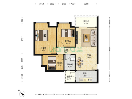 海伦堡海伦时光 3室1厅1卫 86平方