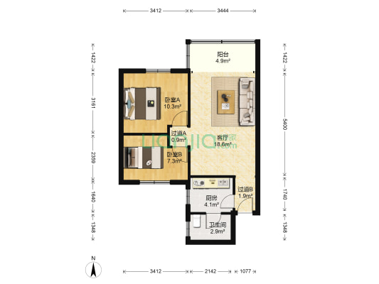 鹭苑公寓 2室1厅1卫 62平方
