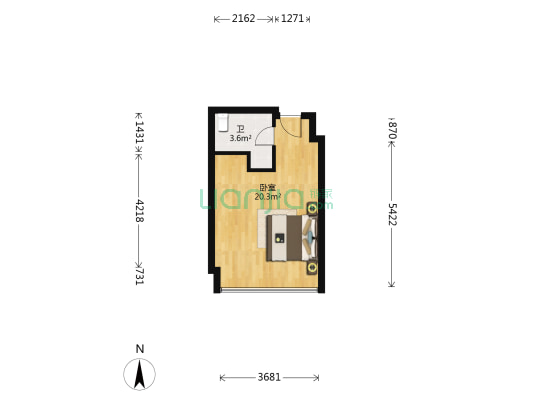 同向新力商业大楼 1室0厅1卫 31平方