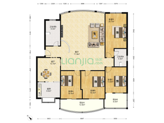 江夏区林业局小区 4室2厅2卫 213平方