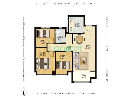 金地·阅峯 3室1厅1卫 95平方