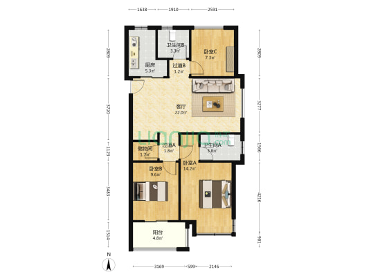 荣安春和汀语 3室1厅2卫 98平方