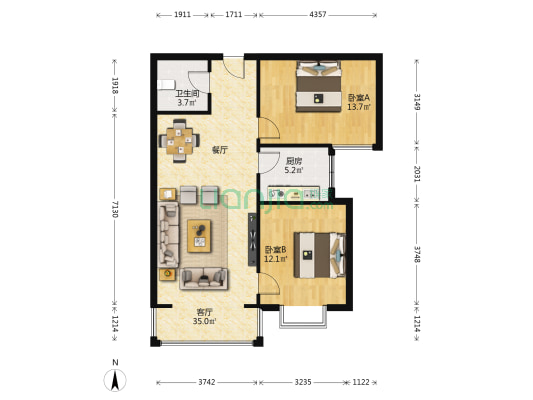 祥和家园（华林路） 2室1厅1卫 94平方