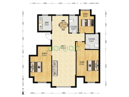 金都花苑四期 3室1厅2卫 133平方