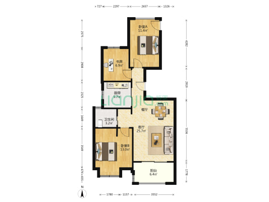 新城香溢璟庭(一期) 3室1厅1卫 91平方