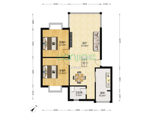 富丽苑A区 2室1厅1卫 85平方