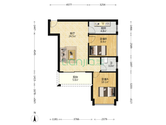 中南明珠苑 2室1厅1卫 74平方