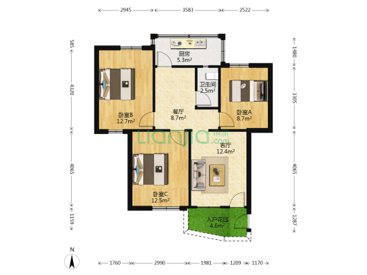 丽雅新村 3室2厅1卫 80平方