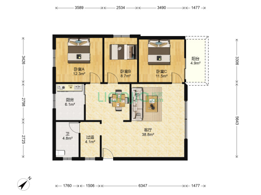 翠湖路 3室1厅1卫 111平方