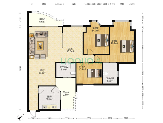 重庆广播电视大学翠苑小区 3室1厅2卫 165平方