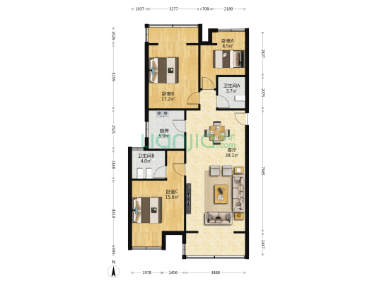 文鑫 时代星空 3室1厅2卫 122平方
