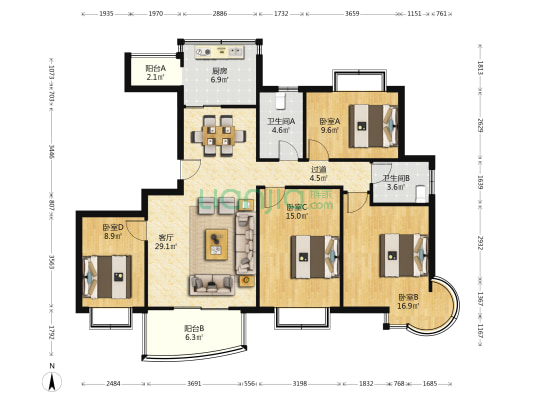 香溢花园 4室1厅2卫 137平方