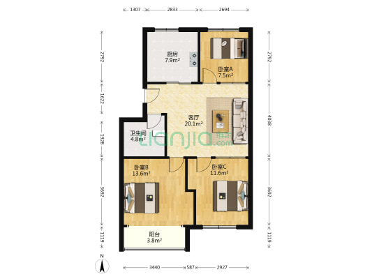 伯金汉景苑 3室1厅1卫 88平方