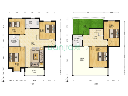 美在花城小区 5室1厅2卫 166平方