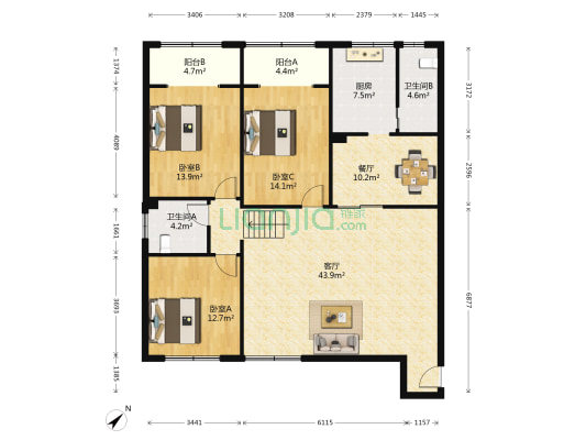 庆丰街95号 3室2厅2卫 138平方