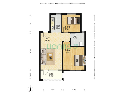 港都香城 2室1厅1卫 82平方