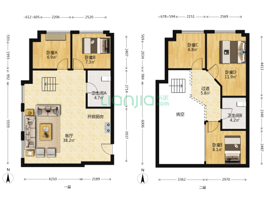 中港银座 5室1厅2卫 86平方