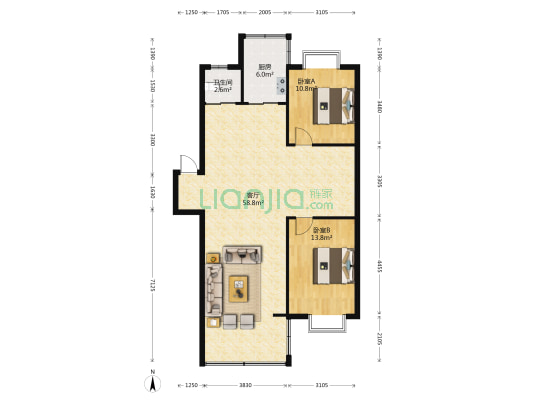 恒祥花园 2室1厅1卫 104平方