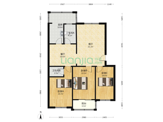 户型通透， 一梯两户， 交通便利。-户型图