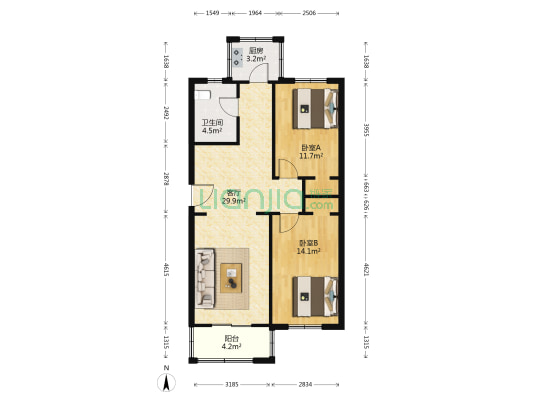 木秀园 2室1厅1卫 90平方