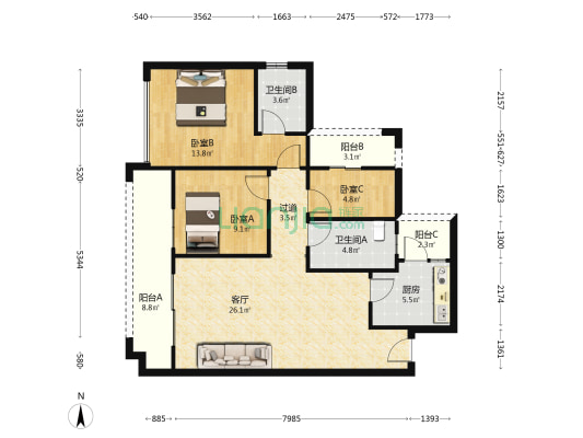 金色阳光名邸 3室1厅2卫 101平方