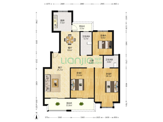 东郊花园 3室2厅2卫 141平方