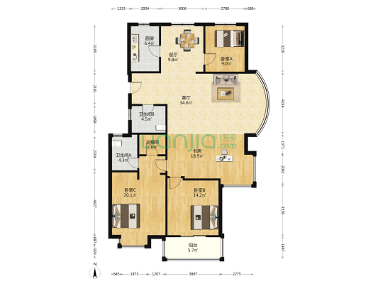 金帝文源广场 4室2厅2卫 148平方