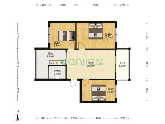 新型社区温馨家园熊猫楼院落 3室1厅1卫 73平方