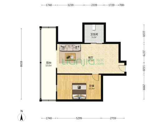 鸿业花园 1室1厅1卫 75平方