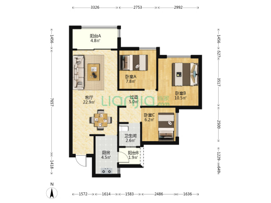 青秀麓谷山语 3室1厅1卫 82平方