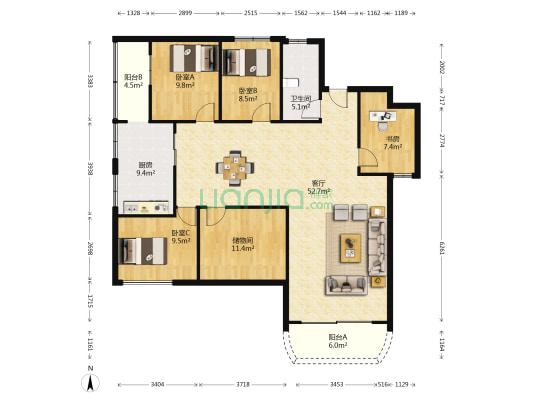 春晖园 4室1厅1卫 143平方