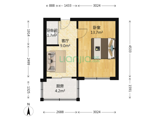 崇东小区 1室1厅1卫 36平方