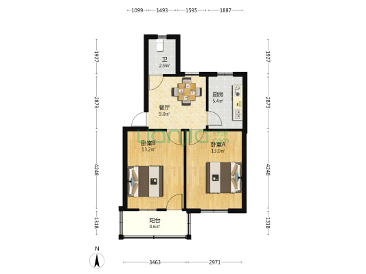 东灵苑 2室1厅1卫 53平方