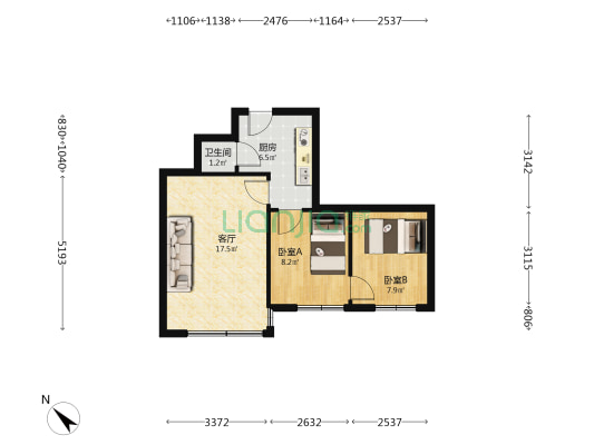 观水巷12号院 2室1厅1卫 52平方