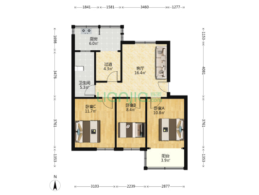百花路18号院 3室1厅1卫 76平方