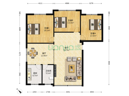 隆馨大院 3室2厅1卫 118平方