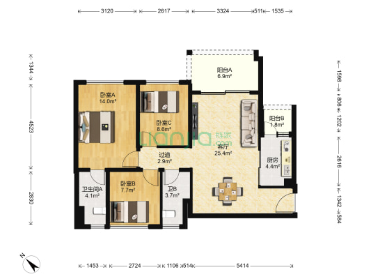 佛奥康桥水岸 3室1厅2卫 92平方