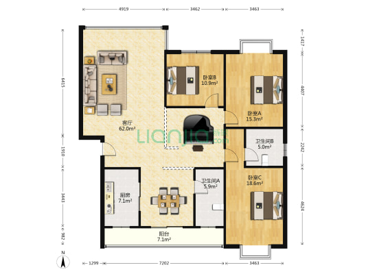 永达桃源名邸 3室1厅2卫 154平方