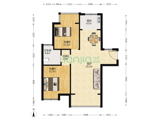半岛星河 2室1厅1卫 90平方