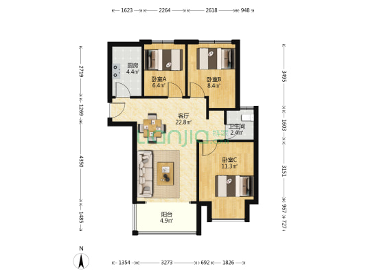 玉兰先禾 3室1厅1卫 90平方