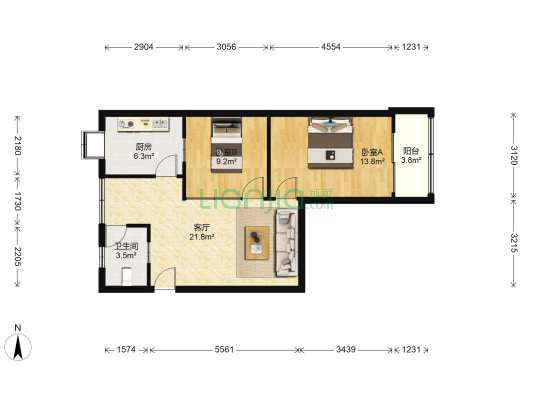 建设大道899号 2室1厅1卫 74平方