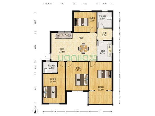 西门路 4室1厅2卫 120平方