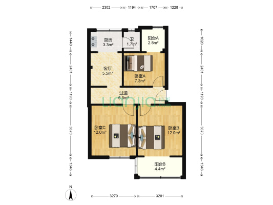 国光九街坊 3室1厅1卫 56平方